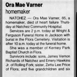 Obituary for Ora Mae Varner