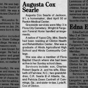 Obituary for Augusta Cox Searle